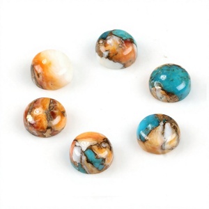 14mm Mohave Spiny Oyster <b>Shell</b> Copper Turquoise Smooth Flatback Calibrated Cabochon Loose Gemstones For Ring DIY Jewelry Making - Product Image 1