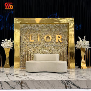 Soporte de exhibición de forma cuadrada de arco de ventana francesa de Metal brillante suave diseño de espejo de fondo de boda de acero inoxidable dorado - Product Image 4