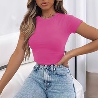 Kaos Crop Top Wanita Lengan Pendek Warna Solid Slim Fit Streetwear Kasual - Promo