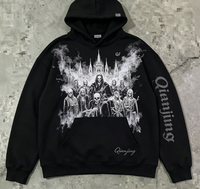 Sweat à capuche à manches longues évasées ultra épais à double couche avec doublure rembourrée, fermeture éclair intégrale, impression 3D, délavage acide vintage, 500 g/m², coupe-vent