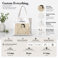 Sac fourre-tout en toile de coton naturel moyen personnalisé avec logo et impression de lettres sur longue anse pour publicité, fabrication OEM