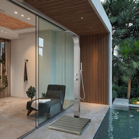 Colonne de douche extérieure autoportante OT02 210*16CM en acier inoxydable 316 brossé, design moderne, jet de pluie doux, robinetterie de bain et de douche