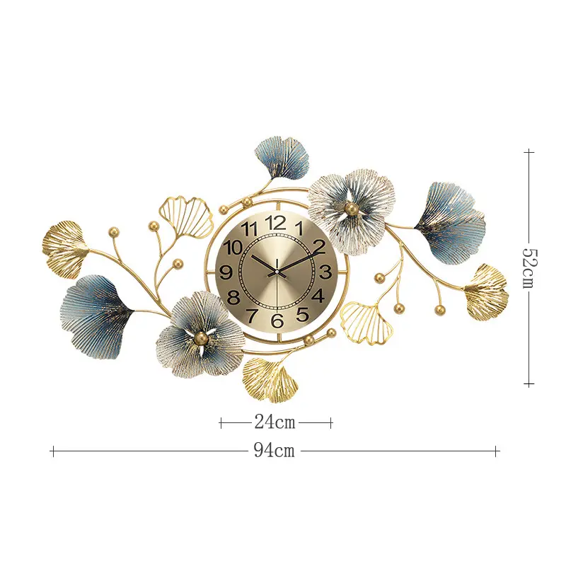 Grande montre Ginkgo biloba géométrique 94*52cm ou 118*68cm, horloge murale de luxe pour la décoration intérieure, art 3D, décoration murale de luxe