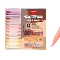Ensemble de stylos acryliques Guangna 12 couleurs pour peinture sur peau, pinceaux en plastique pour dessin et croquis