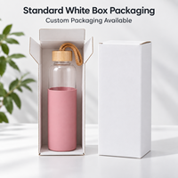 Bouteille en verre borosilicate de 500 ml avec couvercle en silicone intégral, couvercle en bambou, sangle de transport portable, vente en gros OEM