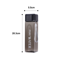 Bouteille d'eau en plastique portable carrée transparente givrée avec corde, logo personnalisé, vente chaude