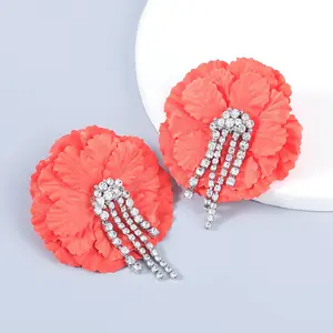 Jachon Fashion Alloy Diamond Acrylic Fabric Flower Exaggerate Earrings for Women's Jewelry Earrings