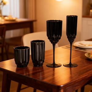 Ensemble de verres à vin à pied long, géométriques et facettés, noir mat avec bordure or <span class=keywords><strong>blanc</strong></span>, pour flûtes à vin, pour mariage et fête - Product Image 6