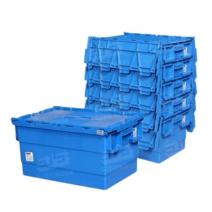 Heavy Duty Plastic Container With Attached Lids Nestable And Stackable Plastic Tote Moving Boxes Crate Plastic Crates With Lids
