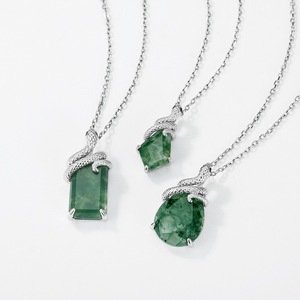 Grensoverschrijdende exclusieve Spirit <span class=keywords><strong>Snake</strong></span> natuurlijke groene mosstenen hanger S925 zilveren ketting mode clavicula ketting voor vrouwen - Product Image 4