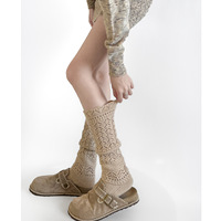 Chaussettes mi-mollet en laine ajourées douces pour femme, tricotées épaisse, chaudes, superposables, blanches, décontractées, automne-hiver