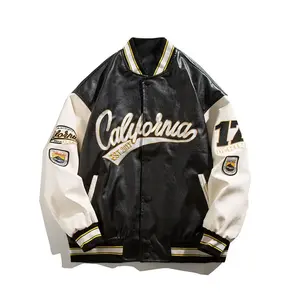 Custom Logo Size Baseball Jacket boys spring and fall new PU leather Warm coat Varsity men's Jackets for men