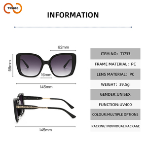 TWOOO T1733 Occhiali da Sole <span class=keywords><strong>Cat</strong></span> <span class=keywords><strong>Eye</strong></span> Quadrati di Design Esclusivo, Alta Gamma, Protezione UV400, Nuovo Stile, Vendita Diretta dalla Fabbrica - Product Image 4