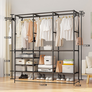 Đơn Giản Đa Chức Năng Áo Giá Kim Loại Tủ Quần Áo Cấu Trúc Thép Di Chuyển Tủ Quần Áo Tự Làm Kết Hợp Tủ Quần Áo Tủ Quần Áo Cho Phòng Khách - Product Image 1