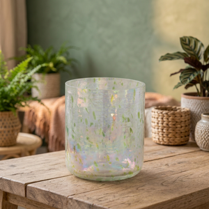 Iridescent <b>Glass</b> <b>Heat</b> <b>Resistant</b> Christmas Candle Jar Speckled Clear Candle Holder Decorative Lantern for Home Decor - Product Image 3