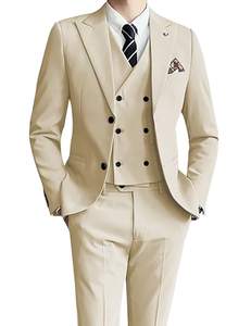 Conjunto de traje de boda de tres piezas para hombre, conjunto de una sola botonadura con características transpirables y de talla grande, chaqueta, chaleco, pantalones, conjunto de traje de boda, tipo chaleco, de talla grande, para hombre, de la marca, de la talla grande, de la marca, de la serie de la primavera, de la serie del año - Product Image 1