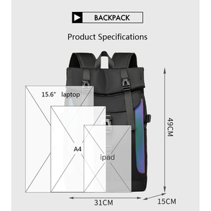 15.6" Fashionable Large Capacity Trendy Unisex Casual Sports <b>Laptop</b> <b>Backpack</b> Reflective Design Eco-Friendly Waterproof Nylon - Product Image 6