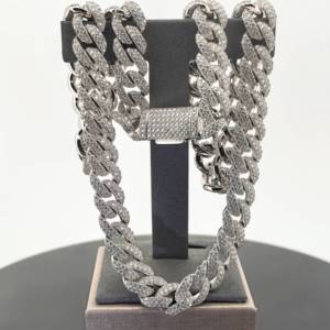 <span class=keywords><strong>Cadena</strong></span> Personalizada de Plata 925 con Moissanita, Estilo Hip Hop, Eslabones Cubanos de 15mm, <span class=keywords><strong>Cadena</strong></span> para <span class=keywords><strong>Hombre</strong></span> con Moissanita VVS - Product Image 2