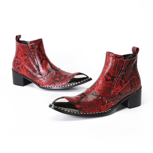 Bottes de <span class=keywords><strong>moto</strong></span> de luxe NA878 rouges pour hommes, en cuir véritable, à fermeture éclair, style punk, bottines gothiques à <span class=keywords><strong>talon</strong></span> <span class=keywords><strong>haut</strong></span> en cuir de vachette, chaussures de fête et de mariage - Product Image 2