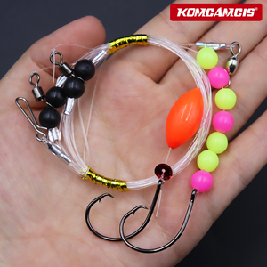 KOMCAMCIS NUEVO S-530 Little Devil, Aparejos de Pesca de Agua Salada, 2 Anzuelos de Pico de Águila 7/0 con Lentejuela Roja de Espuma y Cuentas Brillantes Coloridas - Product Image 5