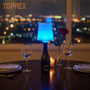Lampada <span class=keywords><strong>da</strong></span> <span class=keywords><strong>Tavolo</strong></span> a LED Blu per Bottiglie di Vino, Bestseller con Funzione di Cambio Colore Touch per Cene Romantiche e Atmosfere <span class=keywords><strong>da</strong></span> Ristorante - Product Image 1
