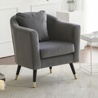 Chaise d'accent de luxe confortable en tissu rembourré simple jaune, chaise d'accent en velours pour chambre à coucher, salon avec pieds en bois
