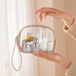 Sac de maquillage portable transparent en forme de demi-lune, coque en PVC, fermeture à glissière, étanche, sac de rangement cosmétique de voyage, trousse de toilette - Product Image 4