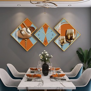 3 pcs/set Fashion Abstract Wall Art Home Decor Diamond Luxury Landscape Modern Glass Crystal Porcelain Paintings with Clock Art - Product Image 6