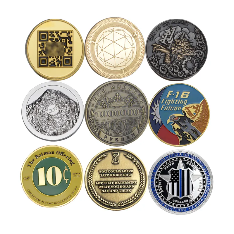 Moedas de desafios personalizadas, moedas personalizadas de liga de zinco em cobre dourado e prateado com design personalizado