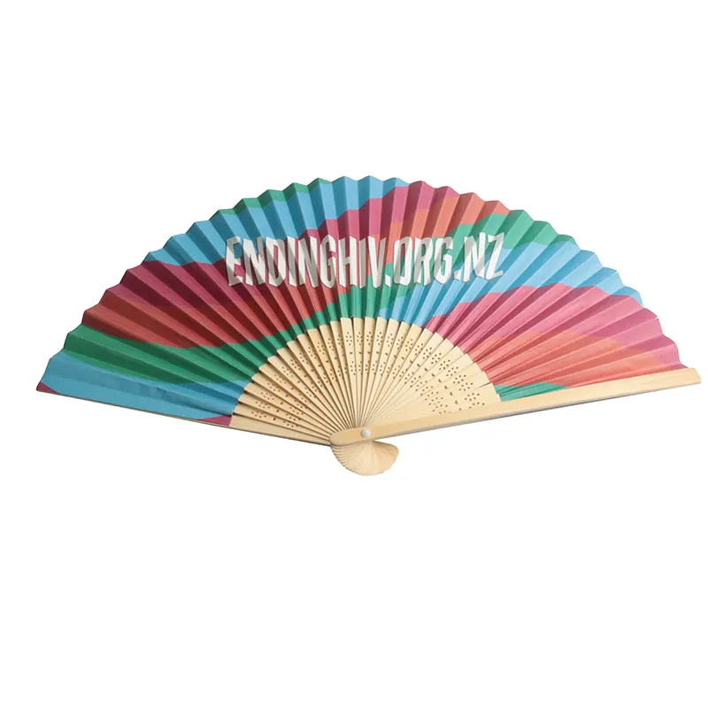 Bán Buôn Tùy Chỉnh In Logo Gấp Tre Handfan Sườn Đám Cưới Bằng Gỗ Cầm Tay Trắng Người Hâm Mộ Giấy