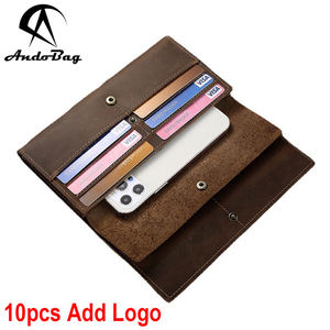 Portefeuille long en cuir Crazy Horse vintage AndoBag pour homme, pochette pour téléphone en cuir de vache véritable, sac à main simple 229 - Product Image 1