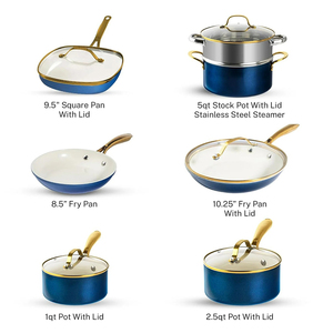 Batterie de cuisine 12 pièces en céramique blanche antiadhésive avec couvercles en verre et poignées en acier inoxydable, compatible gaz et induction – Offre spéciale - Product Image 2