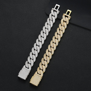 20Mm Large Cuban <b>Bracelet</b> With Four Rows of Zirconium Box Buckle Cuban <b>Bracelet</b> <b>Copper</b> Inlaid With Zirconium Tanjing Fashion - Product Image 2