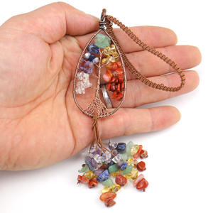 <span class=keywords><strong>Porte</strong></span>-clés en pierre cristal coloré fait à la main avec arbre de vie, 7 pendentifs muraux en forme de gravier, 7 chakra, <span class=keywords><strong>miroir</strong></span> de voiture, 20 pièces - Product Image 5