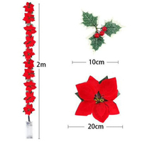 Guirlande lumineuse de Noël en forme de fleurs de poinsettia jaunes, 2 m, 10 points, alimentée par piles AA, décorations artificielles pour arbre de Noël