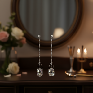 Orecchini pendenti in cristallo oro bianco con montatura a griffe in argento 925 a forma di goccia d'acqua, gioielli classici da sposa per donna - Product Image 2