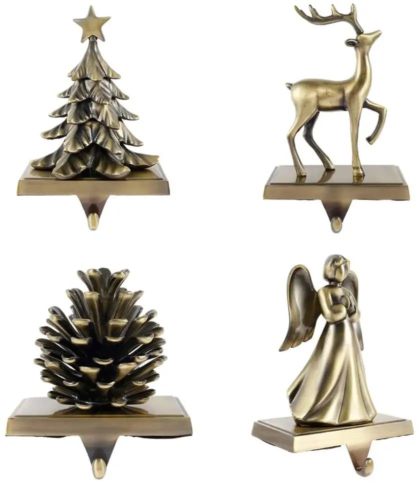 Custom 3D Angel Stocking Holders Pine Cone Antique Brass Christmas Decoration Silver Metal Christmas Stocking Holders