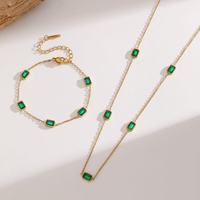 Ensemble de bijoux collier et bracelet en acier inoxydable avec zircon vert émeraude pour femmes, pendentif émeraude plaqué or 18 carats vintage