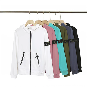 Blouson à capuche coupe-vent classique en coton 100% brodé, style décontracté automne, pour homme - Product Image 2