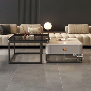Mesa de Centro de Lujo a Precio Accesible, Moderna y Minimalista para Sala de Estar, Mesa de Centro Cuadrada con Tapa de Piedra/Vidrio, Superventas - Product Image 5