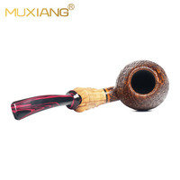 MUXIANG Pipe à tabac vintage en bois de bruyère laqué, forme œuf, style italien, avec tige en bois d'olivier et embout buccal en ébonite
