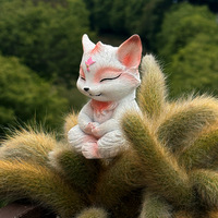 Kerajinan Resin Kustom Seni Meditasi Patung Rubah Model Zen Lucu 10cm Ornamen Pot Bunga Taman yang Dicat