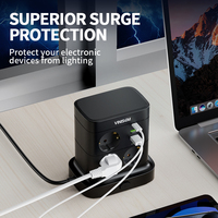VINISEM EU Black Tower Home Power Strip Extension Socket 7 AC Multiple Outlets 2USB 2Type-C Protection contre les surcharges Version 2023