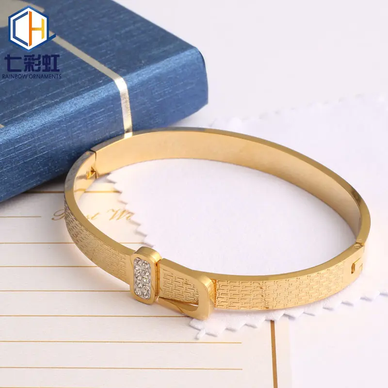 2022 Simple Women's Titanium Steel Bracelet Belt Type Diamond Wide Edge Gold Plated Bracelet