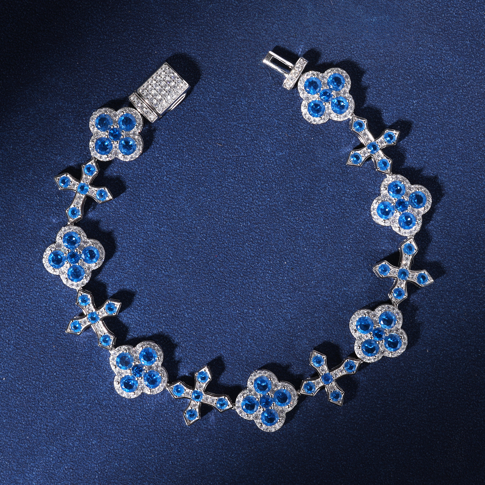 Charming Flower and Cross Bracelet - 925 Silver VVS D Moissanite