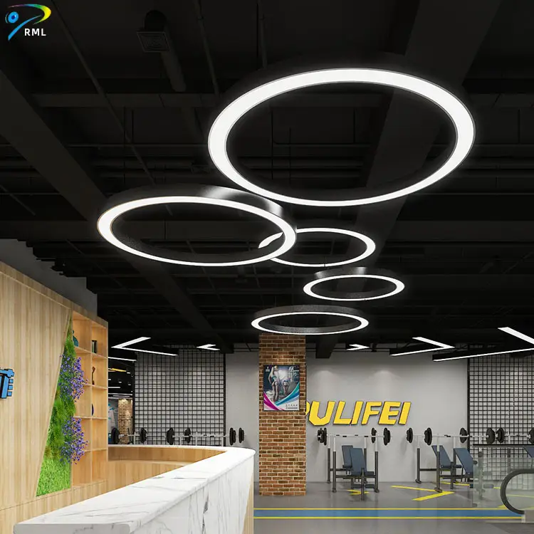 Modern Led Dimmable black Suspended Round pendant Light For Shopping Mall Supermarket Office