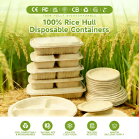 Contenants alimentaires écologiques jetables et compostables en balle de riz avec couvercle, personnalisables avec logo, pour la restauration à emporter