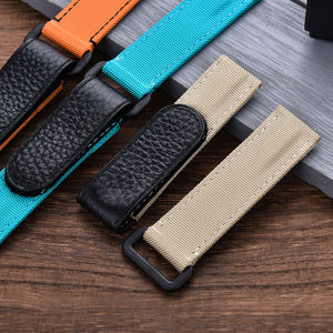 רצועות שעון חדשות פופולריות 20 מ\\\"מ מניילון ועור, רצועות שעון מתכווננות עם סקוטש, רצועת שעון עם וו ולולאה מבד - Product Image 4