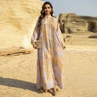Robe Abaya à manches longues et col montant brodée ethnique en polyester pour femmes arabes du Moyen-Orient, modèle AB478 ODM, taille XXL