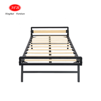 Structure durable Cadre de lit en métal à lattes de bois simples et portables personnalisées avec pieds de lit pliables et tête de lit pliable